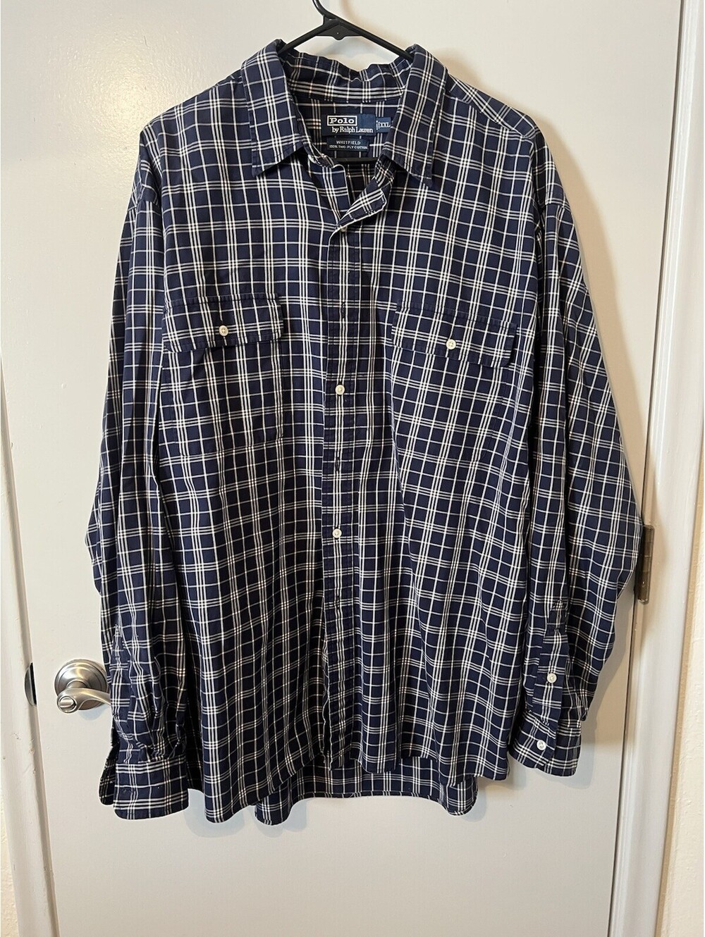 Polo Ralph Lauren Whitfield Shirt Mens XXL US Navy Long Sleeve Button Down Plaid